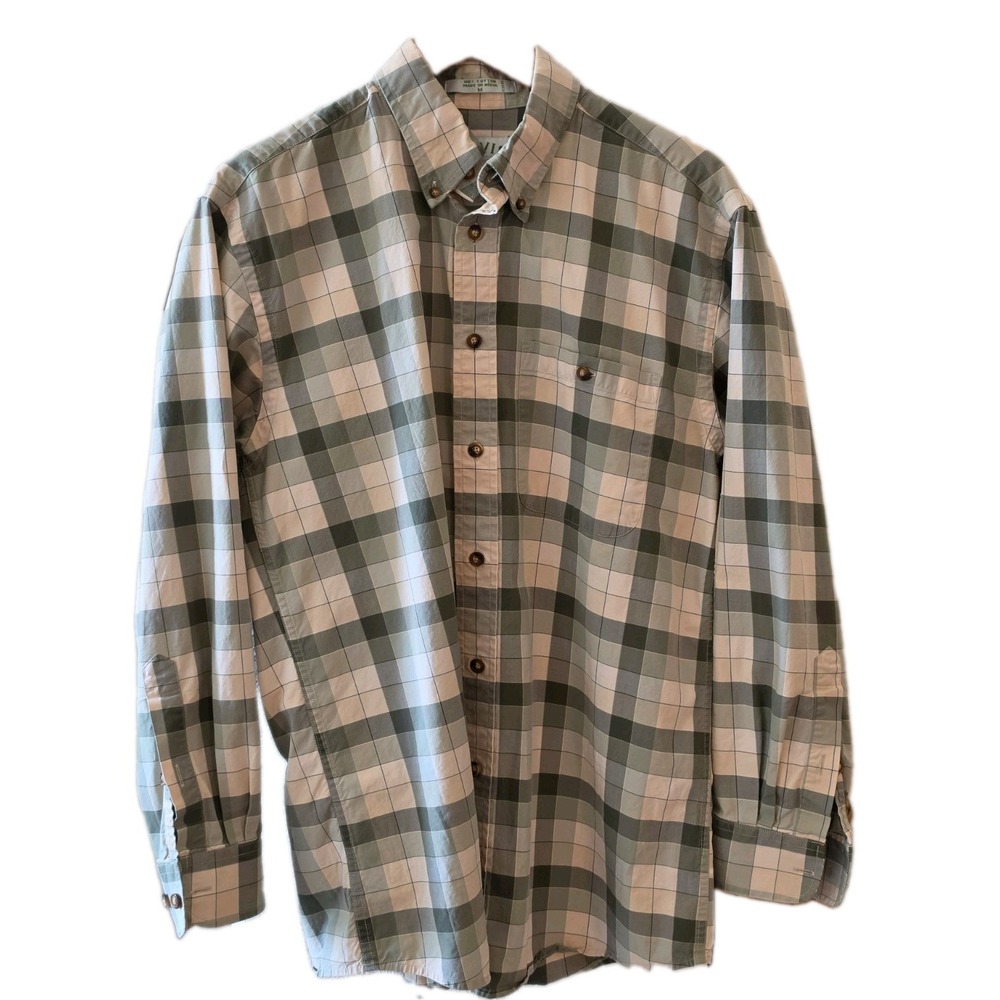 Orvis Button Down Shirt Mens Sz Medium Long Sleeve Grn,Yel, Bl Plaid 100% Cotton